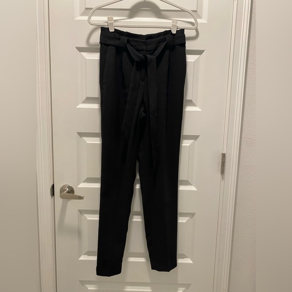 Black Express Paperbag High Rise Slim Pants Long 0 Ankle Office Business - Picture 1 of 8